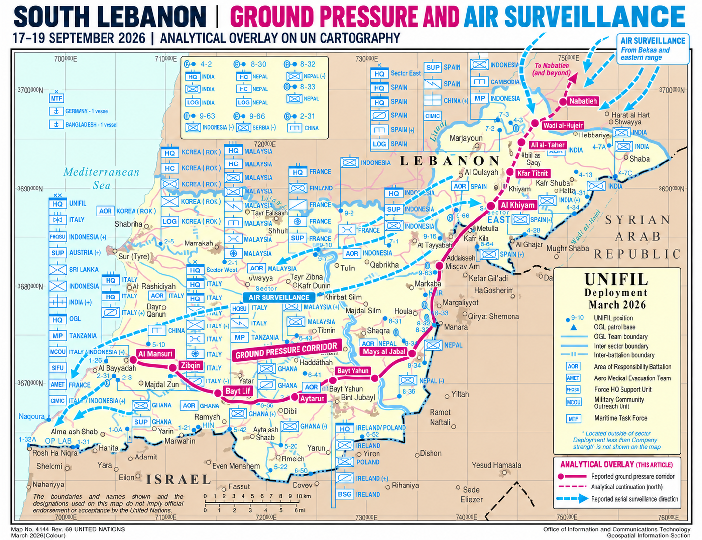 LRM analytical map of ground pressure and air surveillance in South Lebanon